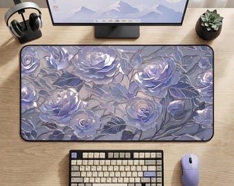 Tappetino da scrivania con rose iridescenti color lavanda / Tappetino per mouse floreale da ufficio