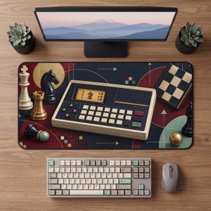 Vintage-Schreibtischunterlage für elektronisches Schach | Retro-Spielbrett-Mauspad