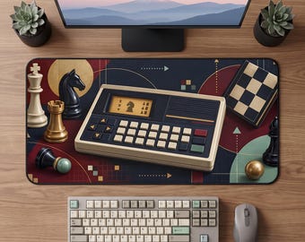 ビンテージ電子チェスコンピューターデスクマット｜レトロゲームボードマウスパッド