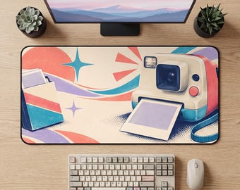 Retro Instant Camera Desk Mat | Vintage Polaroid Photography Mouse Pad