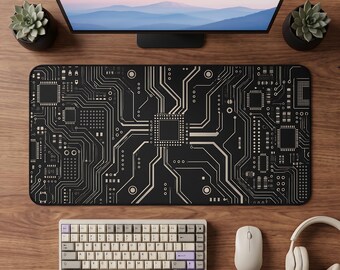 回路基板デスクマット、黒マザーボードマウスパッド、プログラマー向けゲーミングデスク装飾