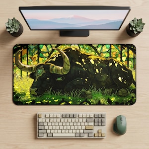 Taurus stjärntecken skrivbordsmatta, tjur musmatta, astrologi skrivbordsmatta, grön målat glas konst, Taurus gåva, horoskop gamermatta