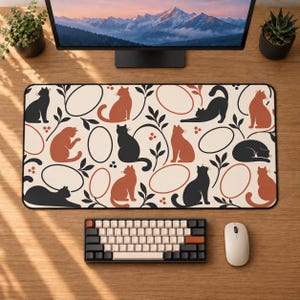 Tapis de bureau chat, tapis de souris chat noir, sous-main à motif chat terracotta, décoration de bureau moderne pour amoureux des chats