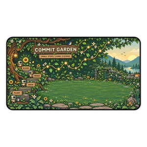 Commit Garden bureauonderlegger, Git programmeursmuismat, pixel art codeerwerkplek, cadeau voor software-engineers afbeelding 3