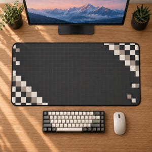 Black Pixel Desk Mat, Minimalist Grid Mouse Pad, Monochrome Checker Gaming Desk Pad, Modern Tech Office Decor
