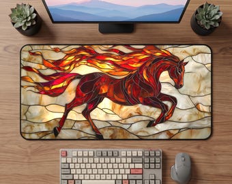 Tappetino da scrivania con Cavallo di Fuoco in Vetro Colorato 2026 / Tappetino per mouse Anno del Cavallo di Fuoco / Tappetino per mouse con Arte Equina