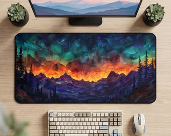 Aurora Mountain Sunset-bureaumat | Schilderachtig landschap-muismat