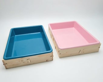Arenero de madera hecho a mano para conejos con bandeja de plástico – Arenero grande para conejos – Madera natural – Para conejos y cobayas
