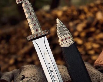 Viking Sword of King Ragnar Lothbrok ,Damascus Steel Display Sword Replica, Hand Forged Medieval Fantasy Collectible, Ancient  Wall Decor