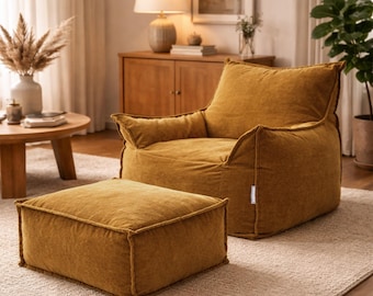 Sillón y conjunto de terciopelo Notre / Sillón moderno con reposapiés / Elegantes asientos para sala de estar