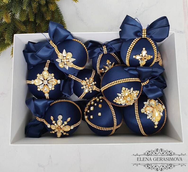 Navy Blue Christmas Ornaments Etsy