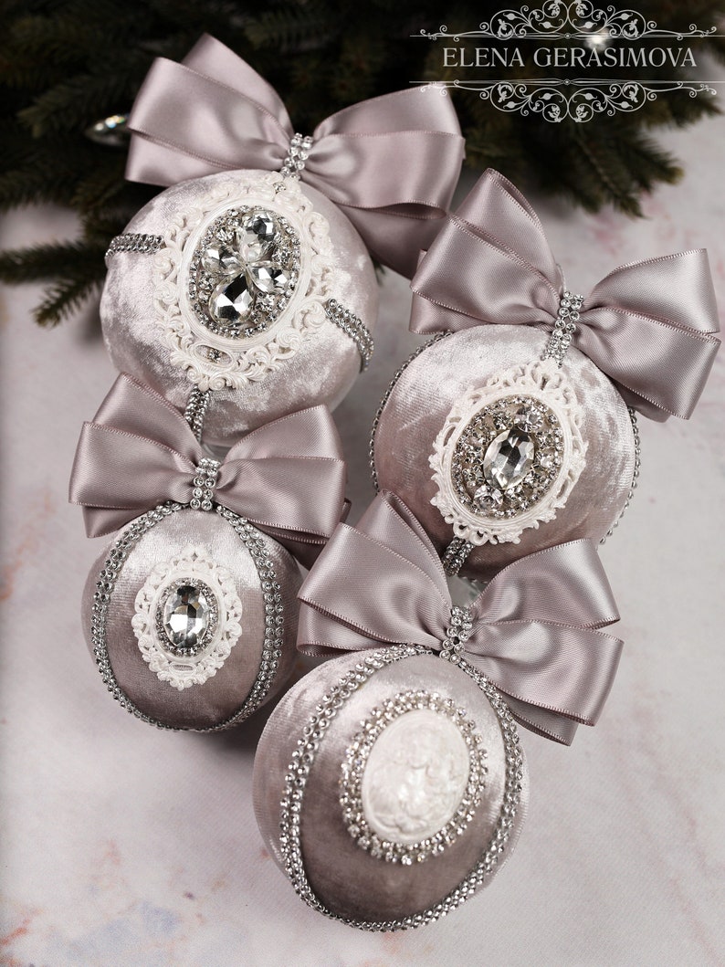 Christmas velvet rhinestones ornaments Handmade balls in gift Etsy