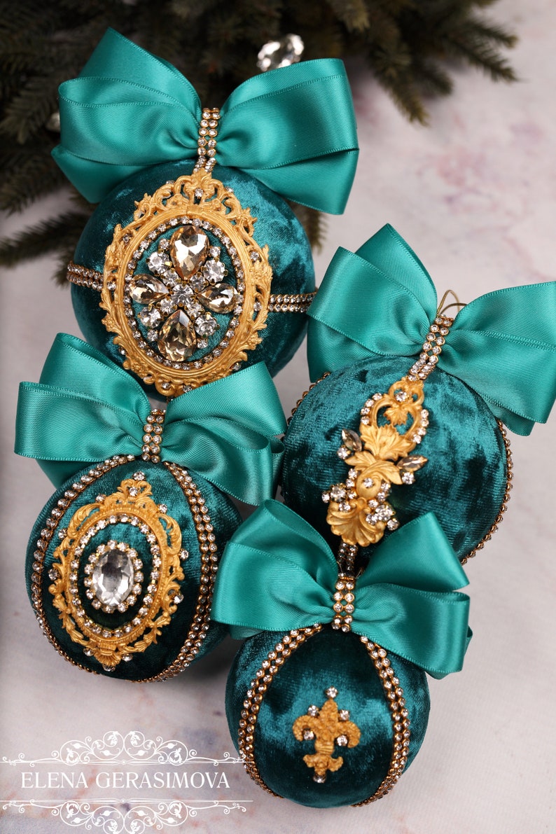 Christmas Velvet Rhinestones Ornaments Baroque Handmade Balls | Etsy UK
