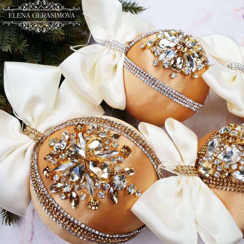 Luxury Christmas rhinestones ornaments Handmade balls in gift | Etsy