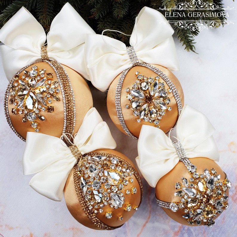 Luxury Christmas rhinestones ornaments Handmade balls in gift Etsy