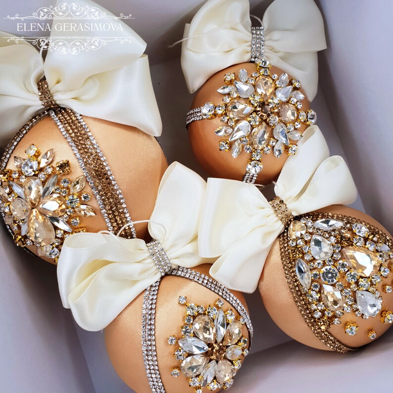 Luxury Christmas rhinestones ornaments Handmade balls in gift | Etsy