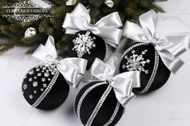 Christmas Rhinestones Ornaments Handmade Balls in Gift Box Etsy