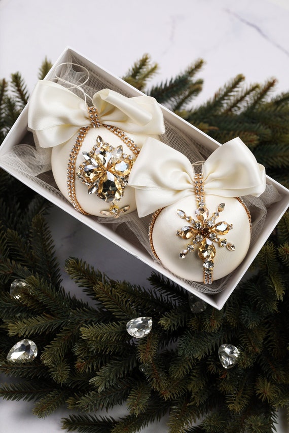 Christmas rhinestones ornaments Handmade balls in gift box | Etsy