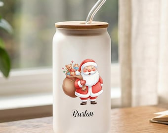 Bicchiere natalizio personalizzato, tazza di Babbo Natale personalizzata, regalo di Natale con nome per bambini, set di bicchieri natalizi per tutta la famiglia