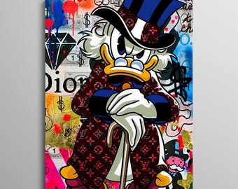 Scrooge McDuck Graffiti Pop Art Canvas Print, Money Wealth Wall Decor (Framed or Unframed)