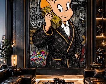 Cartoon Money Canvas Print, Street Art Wall Decor, Digital Download