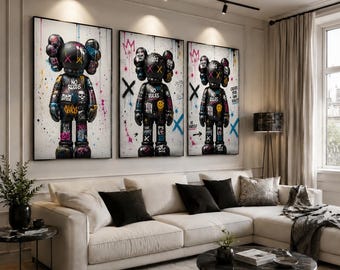 KAWS Figure Poster Set of 3, hypebeast room decor, KAWS hypebeast art,