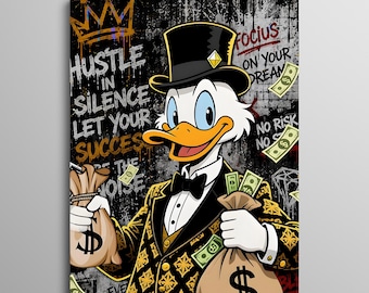 Donald Duck Money Canvas Print, Banksy Wall Poster, Cartoon Framed Wall Art, Living Room Decor