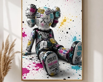 Graffiti Hypebeast Poster, KAWS wall art, Modern Graffiti Figures, hypebeast room decor