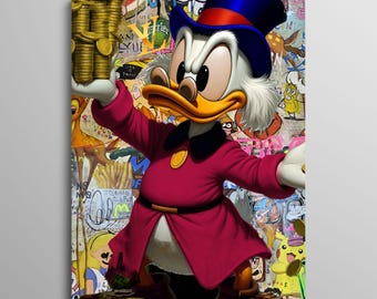 Scrooge McDuck Money Graffiti Wall Art, Cartoon Pop Art Poster, Luxury Money Wall Decor, Wealth Home Decor
