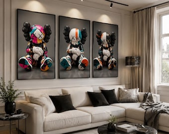 Kaws Wall Art Poster Set of 3, Hypebeast Wall Art, hypebeast room decor, urban wall decor