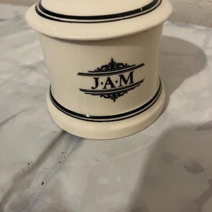 Small Cream and Black Earthenware Jam Pot by Ditto
