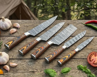 Hand Forged Damascus Steel Chef Set, Handmade Kitchen knife 5 PCS Set, BBQ Chef knives, Cooking knife, Anniversary & Birthday Gift 2026