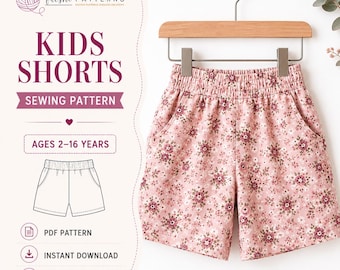Kids Shorts Sewing Pattern PDF, Girls & Boys Summer Shorts Pattern, Elastic Waist Shorts, Toddler to Teen Digital Pattern
