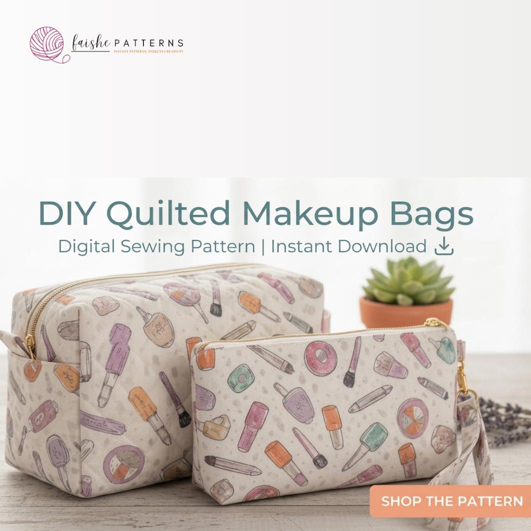 Quilted Makeup Bag Sewing Pattern Bundle | Zipper Pouch DIY (PDF ...