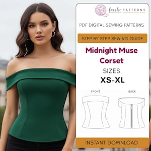 Mönster för korsetttopp med bara axlar i PDF-format, mönster för åtsittande peplum-topp, digital nedladdning, damblusmönster, nybörjarsömnad