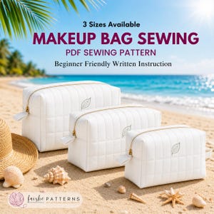 Makeup Bag Sewing Pattern | Zipper Cosmetic Pouch, Box Bag with inner zip(PDF Download)