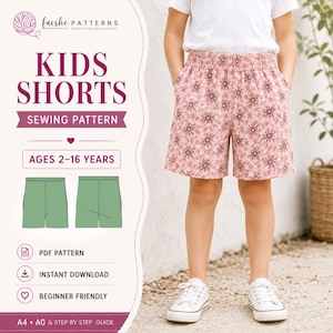Kids Shorts Sewing Pattern PDF, Girls & Boys Summer Shorts Pattern, Elastic Waist Shorts, Toddler to Teen Digital Pattern