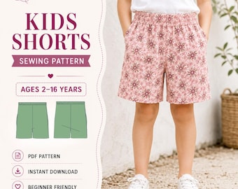 Kids Shorts Sewing Pattern PDF, Girls & Boys Summer Shorts Pattern, Elastic Waist Shorts, Toddler to Teen Digital Pattern