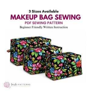 Makeup Bag Sewing Pattern | Zipper Cosmetic Pouch, Box Bag with inner zip(PDF Download)