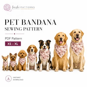 Hondenbandana naaipatroon pdf, omkeerbaar huisdier bandanapatroon, overkraag hondenbandana, sjabloon DIY hondenkleding, XS-XL