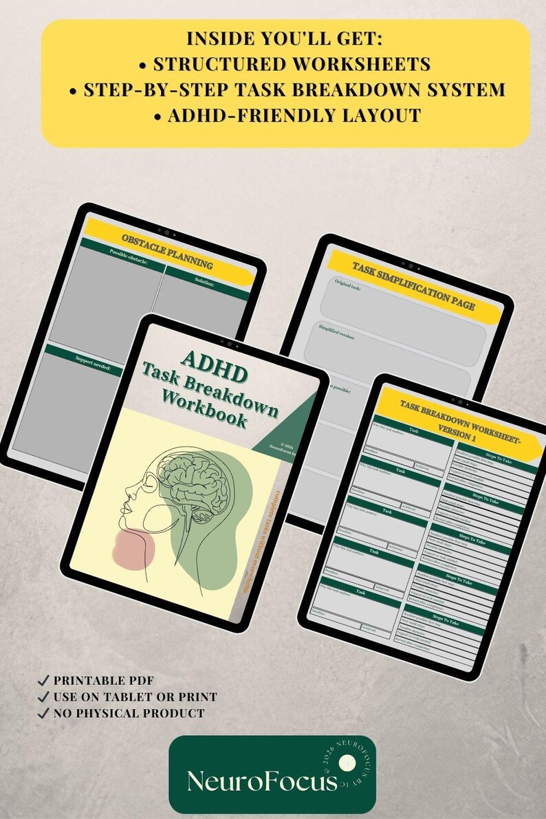 ADHD Task Breakdown Workbook| Executive Function Planner (printable PDF ...