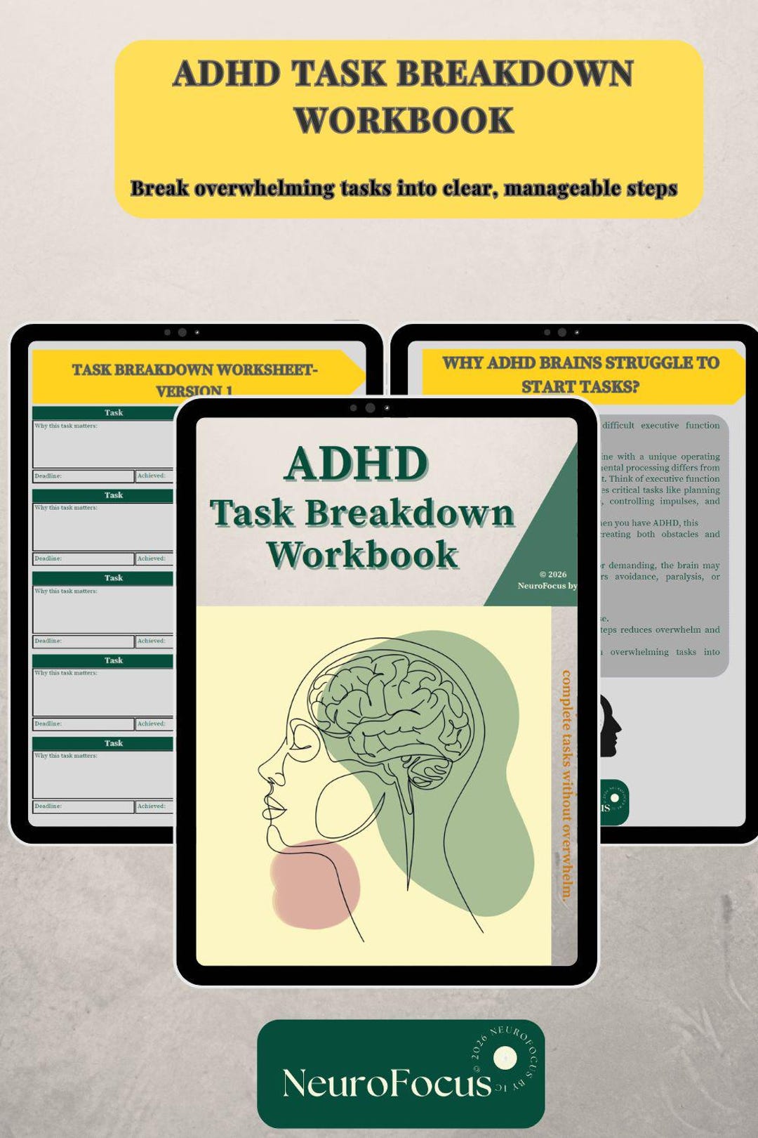 ADHD Task Breakdown Workbook| Executive Function Planner (printable PDF ...