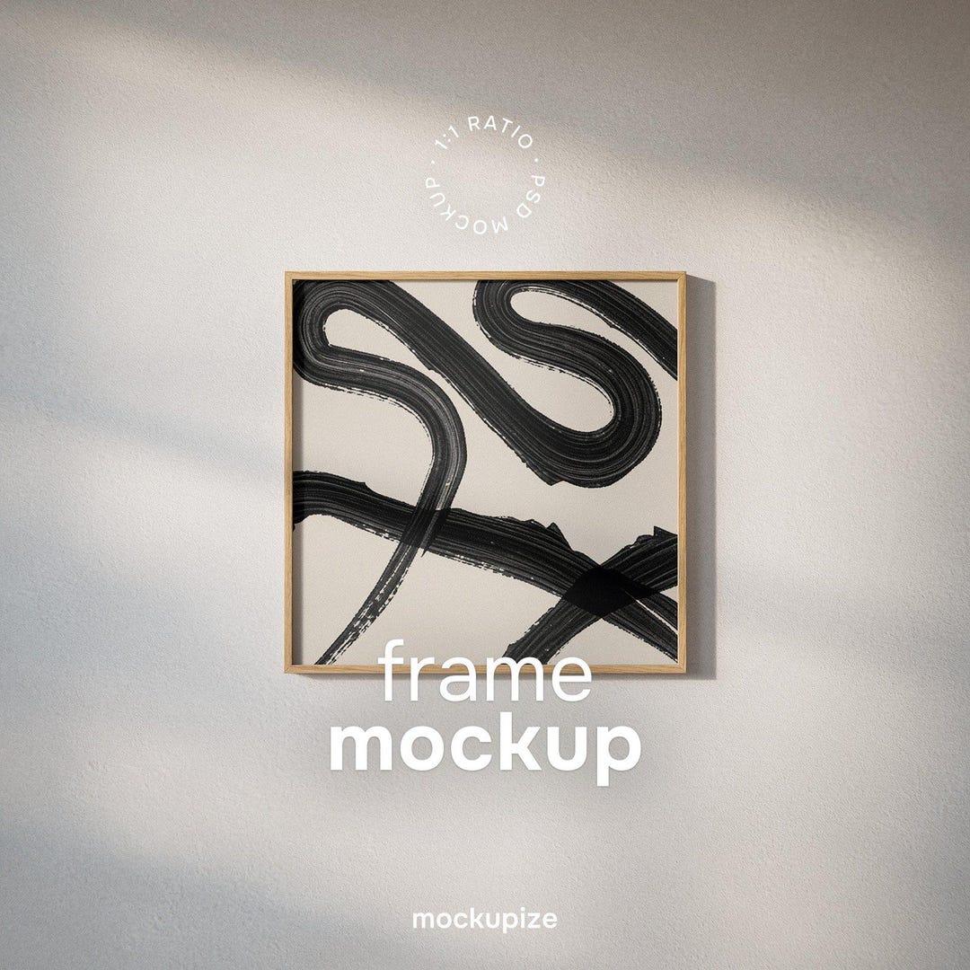 Square Frame Mockup for Wall Art | Black White Wood Frame Option | PSD ...