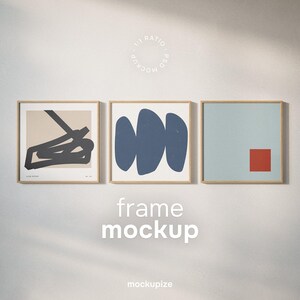 Square Frame Mockup | 3 Frames Wall Art Mockup | Black White Wood | PSD JPG