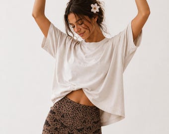 Moth Botanical Print High Waisted Biker Shorts, Dark Cottagecore Gym Clothes