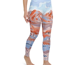 Mountain Print High Waisted Leggings, Athletic Tights, Vibrant Art, Comfortable Fit