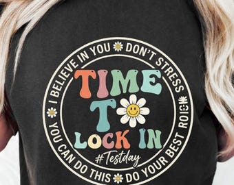 Time To Lock In #Testday PNG: Motivational Exam Quote Student png Retro Daisy Aesthetic Design (Digital Download)