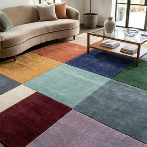 6x9 8x10 Hand Tufted Modern Color Block Area Rug – Multicolor Patchwork Geometric Carpet for Living Room, Bedroom & Office Decor