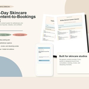 Calendario de contenido para esteticistas | Kit de redes sociales para el cuidado de la piel | Guion de marketing para reservas de citas en Instagram (30 días) | Descarga digital