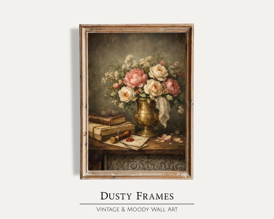 Vintage Floral Still Life Wall Art Romantic Peonies Roses Moody ...